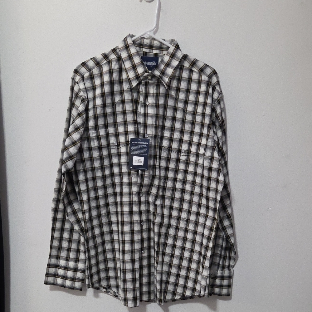 Wrangler Men's Plaid Shirt - Black and White
